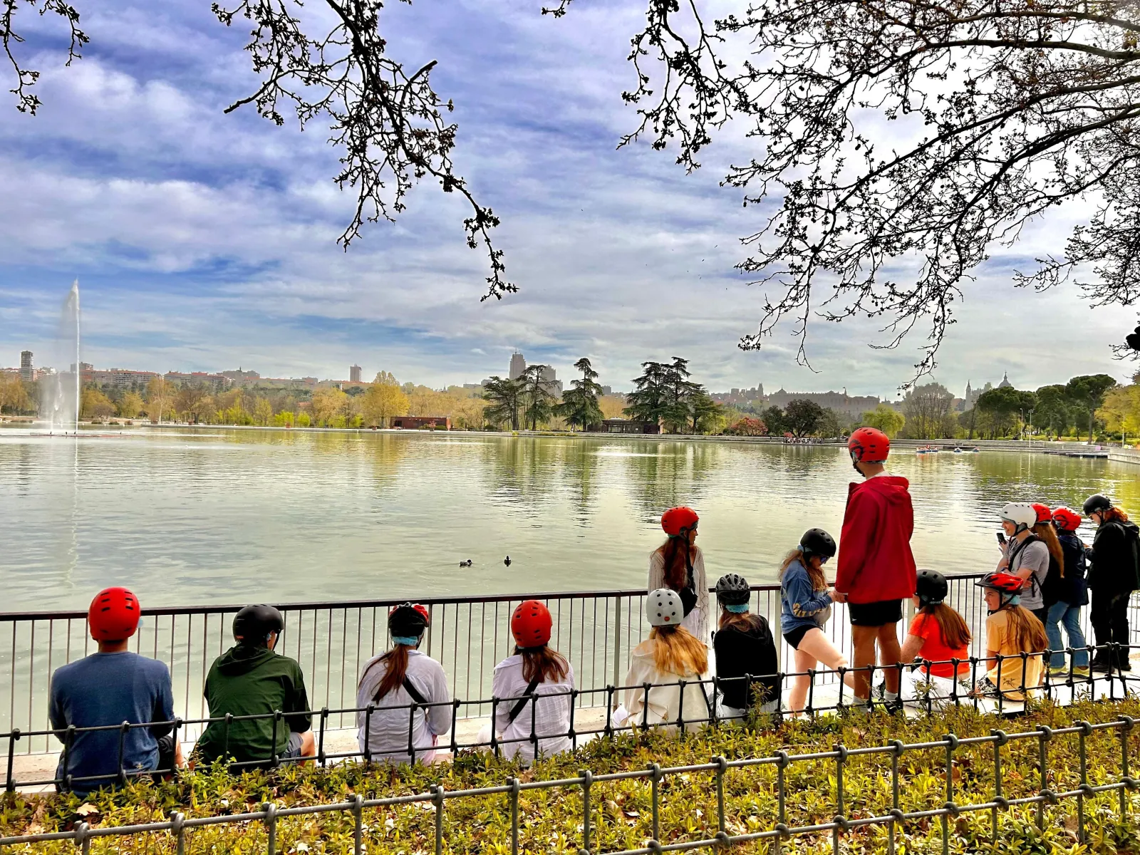Riders looking out over the Manzanares from their Segways