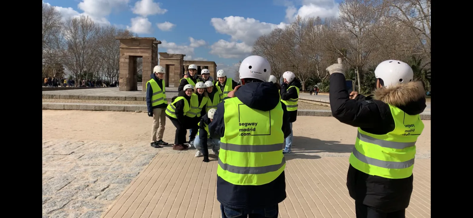 Guide briefing riders on Segways in central Madrid